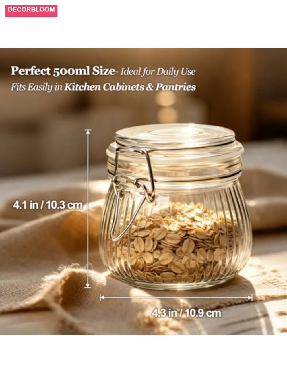 6-Pack 17oz Ribbed Glass Storage Jars with Airtight Clamp Lids